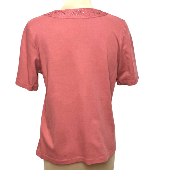 TanJay Cardigan Sweater Top Set Womens Medium Large Beaded Knit Pink Coral Vtg - Picture 4 of 10